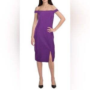 MARINA Purple Midi Sheath Dress with Side Slit